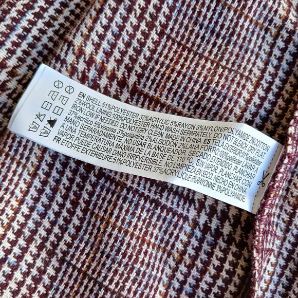 Forever 21 zip-up jumper bodycon dress M woven burgundy cream houndstooth tweed - Picture 5 of 10